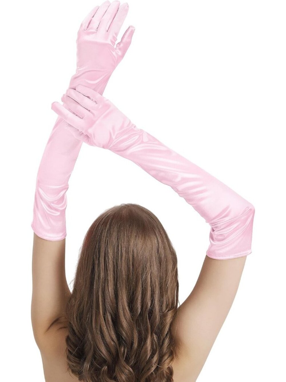 Women's Pink Satin Opera Elbow Length 1920s Flapper Long Gloves Party
